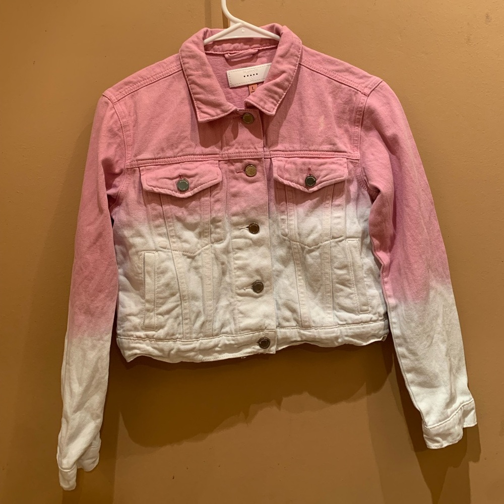 Blank NYC Denim Pink and White Color Block Button Jacket Size Large